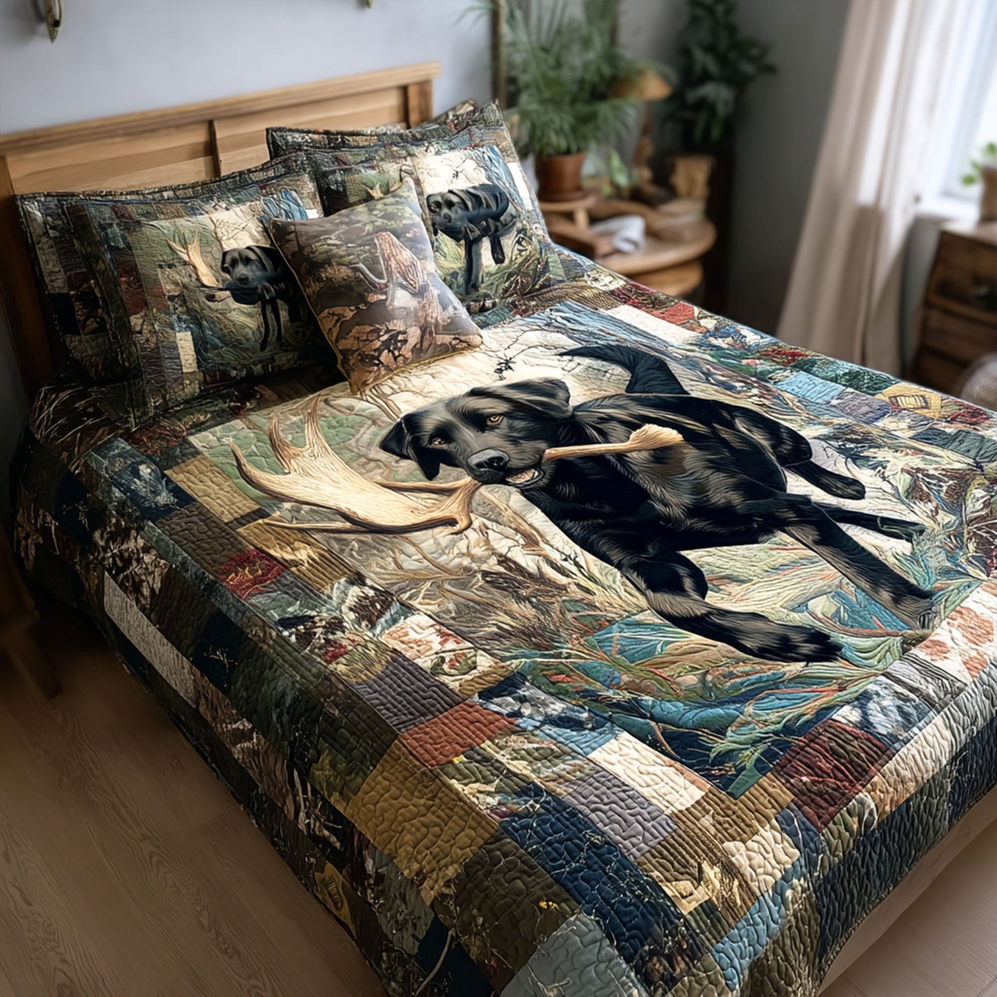 Black Thunder Quilted Bedding Set Bedspread Set Gifts For Labrador Lovers