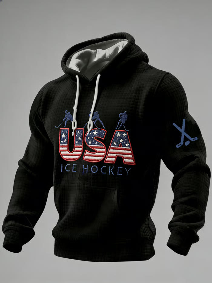 Black USA 2026 Ice Hockey Hoodie Hockey Lovers Game Day Hoodie Gifts For Son