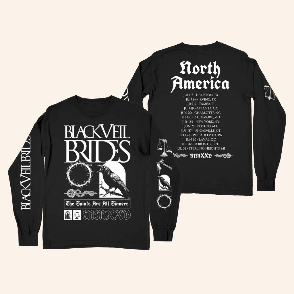 Black Veil Brides Merch The Raven Tour Long Sleeve Shirt Music Related Gifts For Guys Black Veil Brides Merch The Raven Tour Long Sleeve Shirt Music Related Gifts For Guys