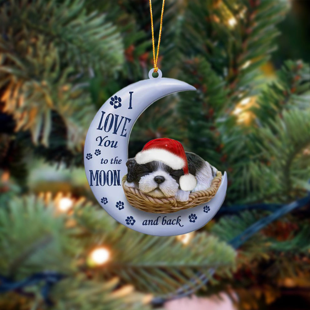 Black white shih tzu I Love You To The Moon And Back Christmas Ornament