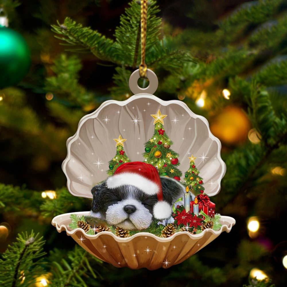 Black White Shih Tzu3 Sleeping in Pearl Dog Christmas Ornament Flat Acrylic