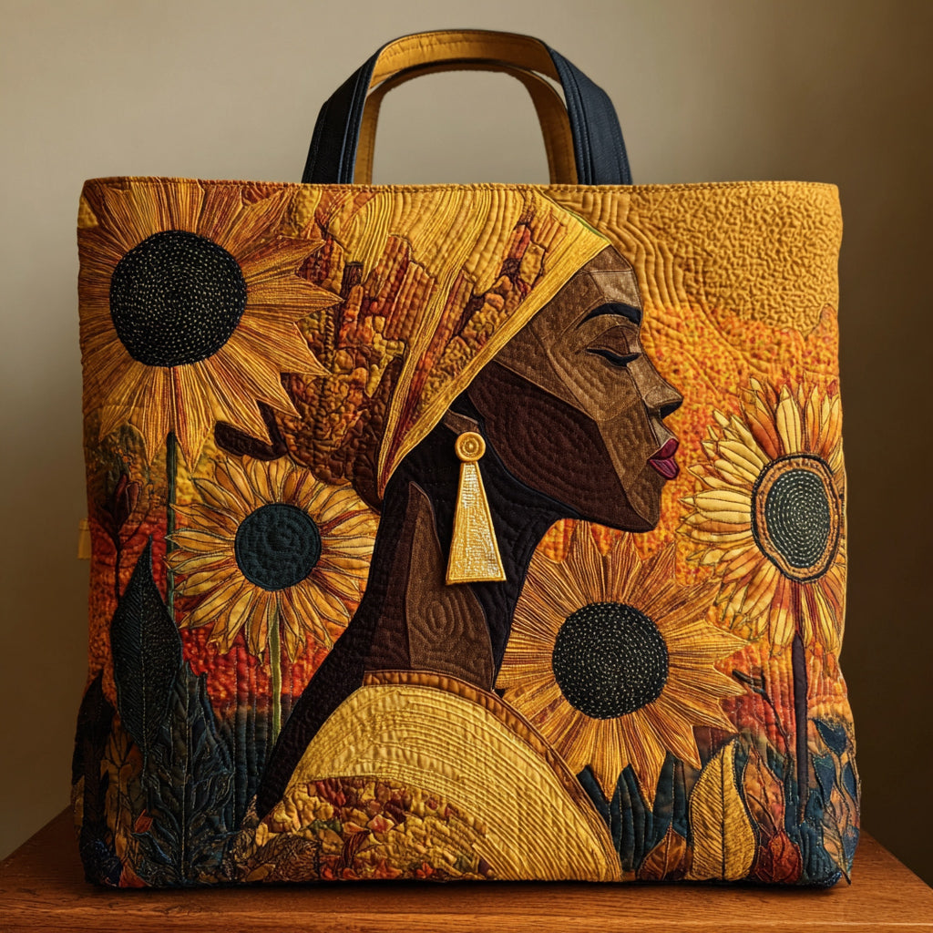 Black Woman Blossom Quilted Tote Bag Black Women Melanin Gifts