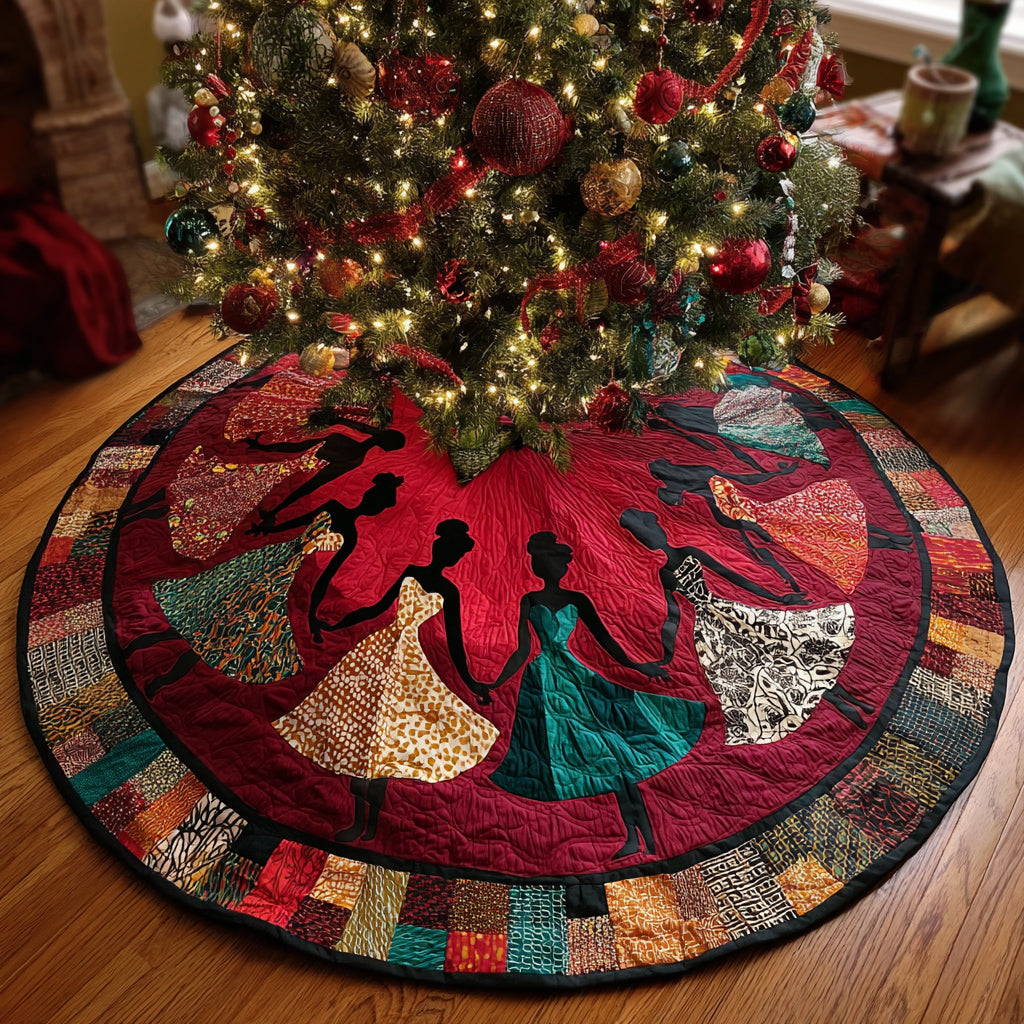 Black Woman Festive Radiance Quilted Christmas Tree Skirt Xmas Tree Decor Best African American Gifts