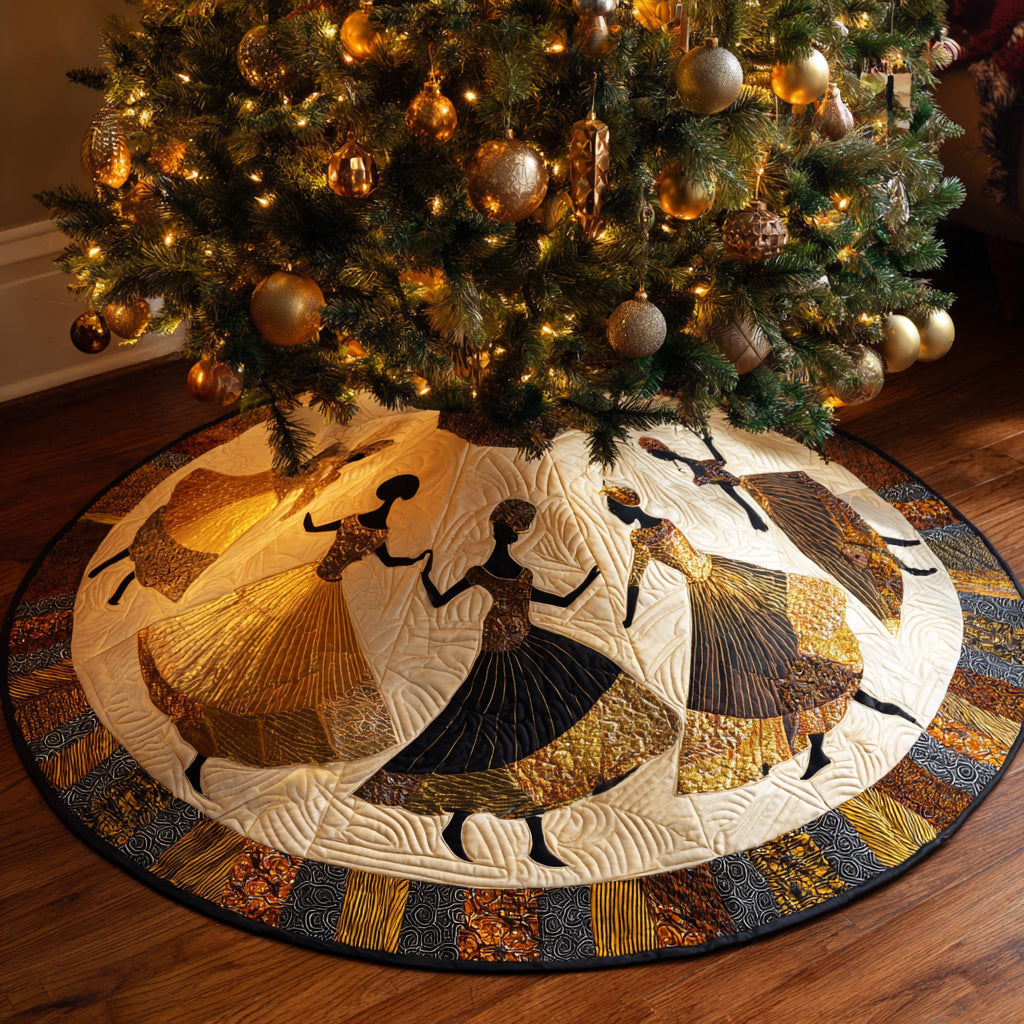 Black Woman Merry Circle Quilted Christmas Tree Skirt Xmas Decorations African Christmas Gifts