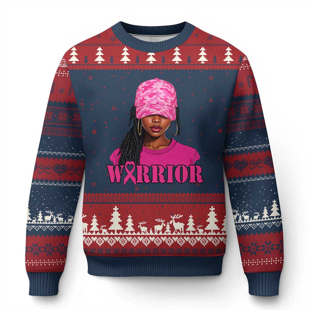 Black Woman Pink Ribbon Ugly Christmas Sweater Warrior Breast Cancer Sweater Xmas Gifts
