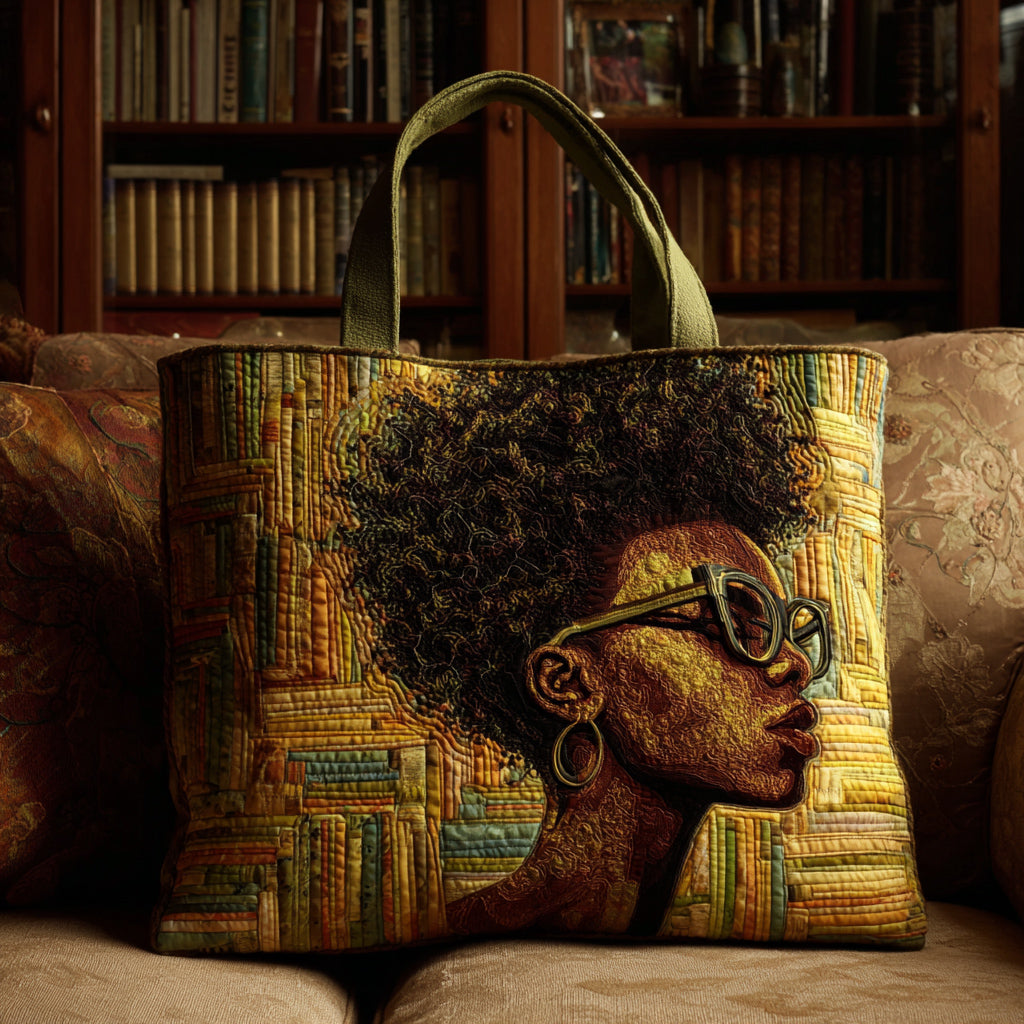Black Woman Reader Quilted Tote Bag Melanin African American Gifts