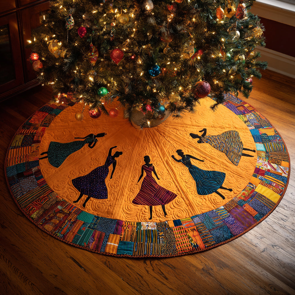 Black Woman Saffron Joy Quilted Christmas Tree Skirt Holiday Decorations African Themed Gifts