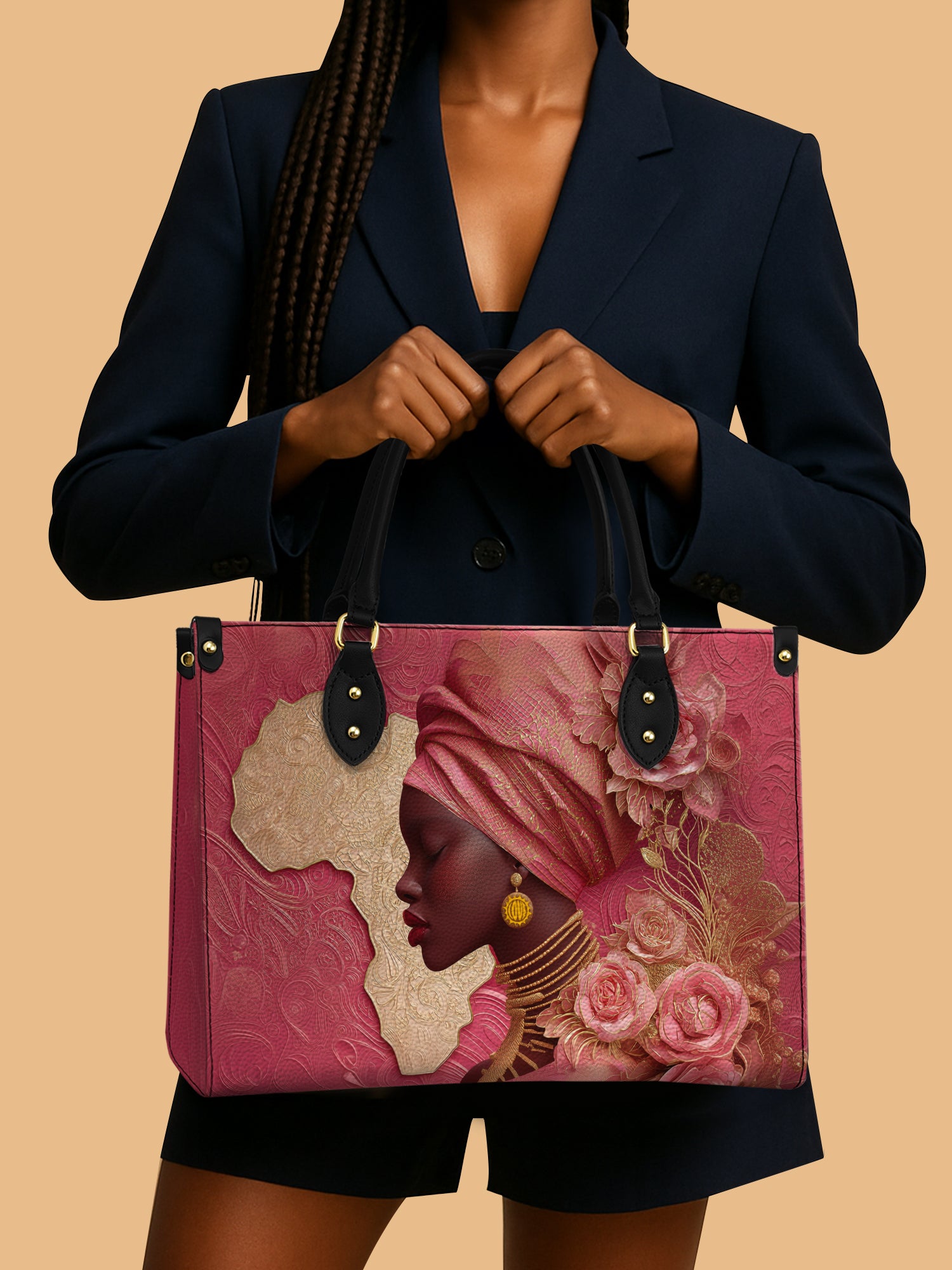 Black Women And African Map Leather Handbag Rose African Themed Cute Gifts For Lovers