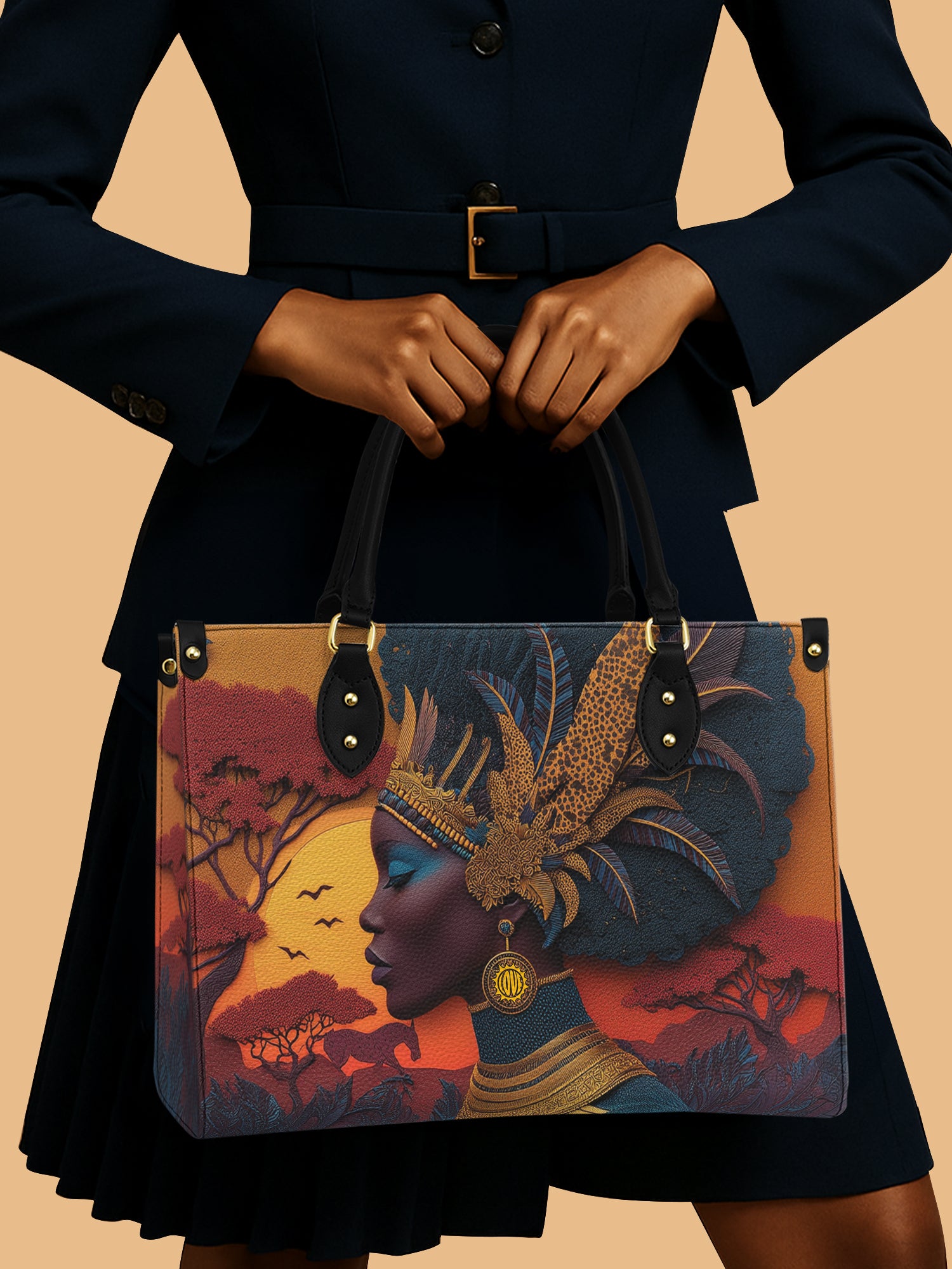 Black Women And Forest Scene Leather Handbag African Themed Mother's Day Gift Ideas