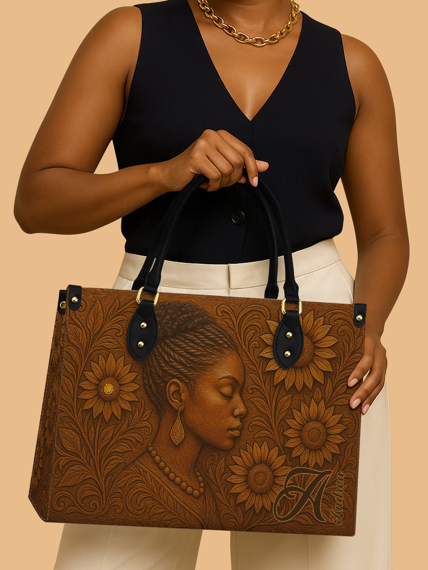 Black Women Andrea Leather Handbag Color Kings And Queen Themed Cultural Gift Ideas