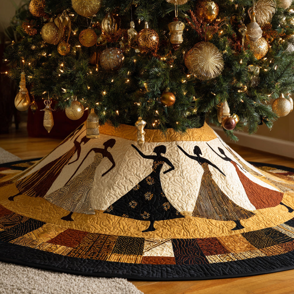 Black Women Golden Jubilee Quilted Christmas Tree Skirt Xmas Indoor Decorations Gifts For Africans