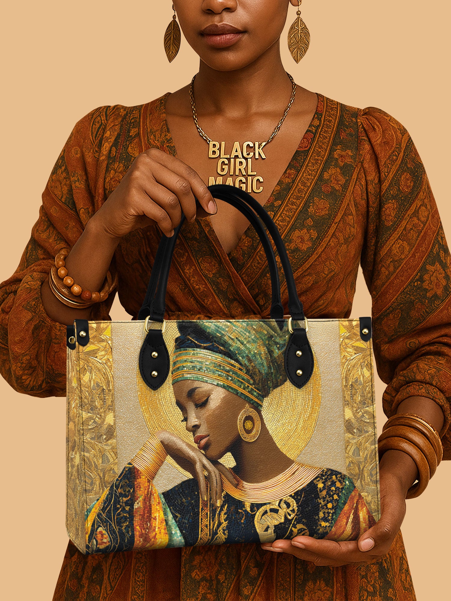 Black Women Leather Handbag Afro Byzantine Themed Best African American Gifts For Her