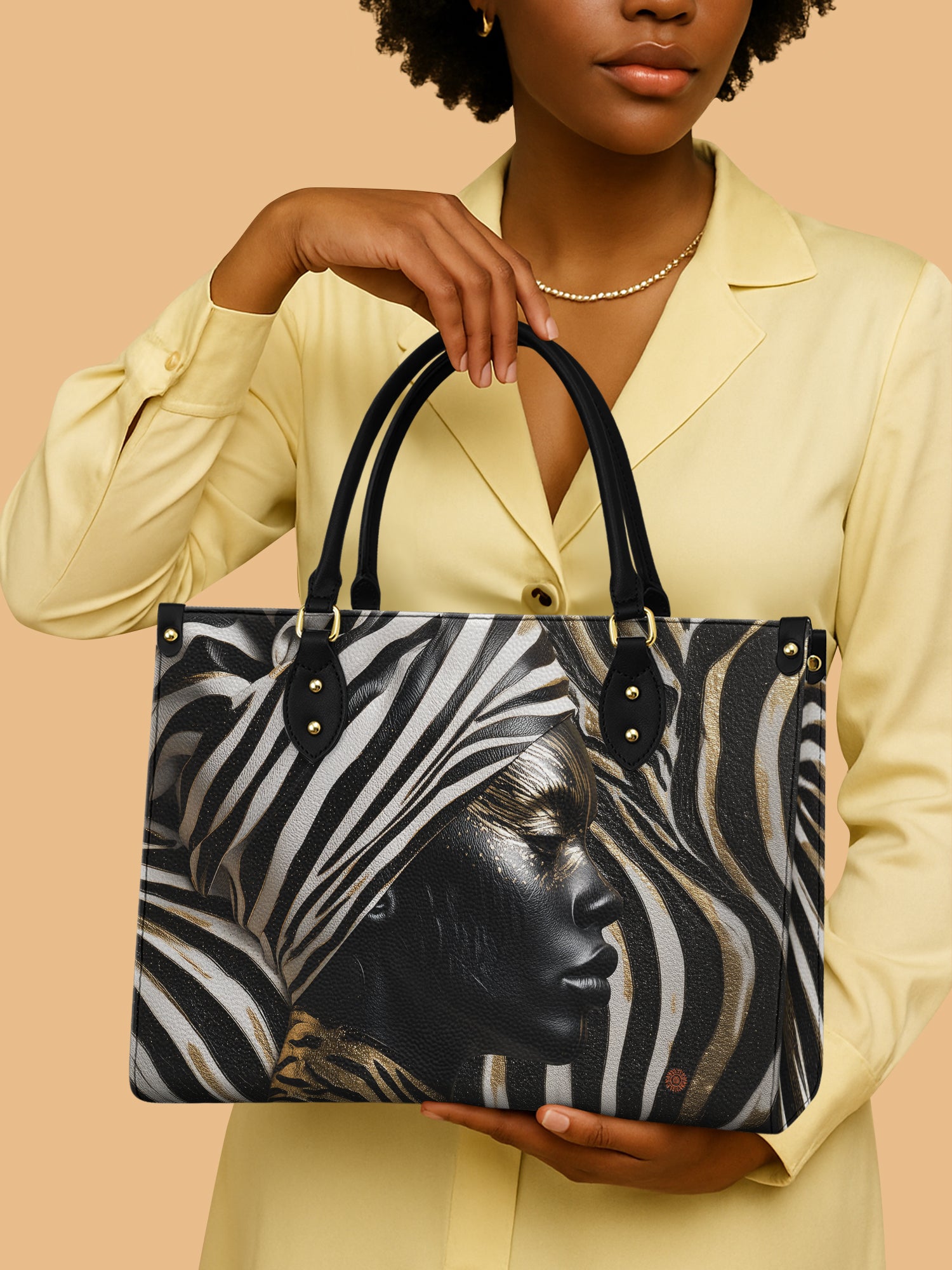 Black Women Leather Handbag Black Gold Zebra African American Gifts For Stylish Women