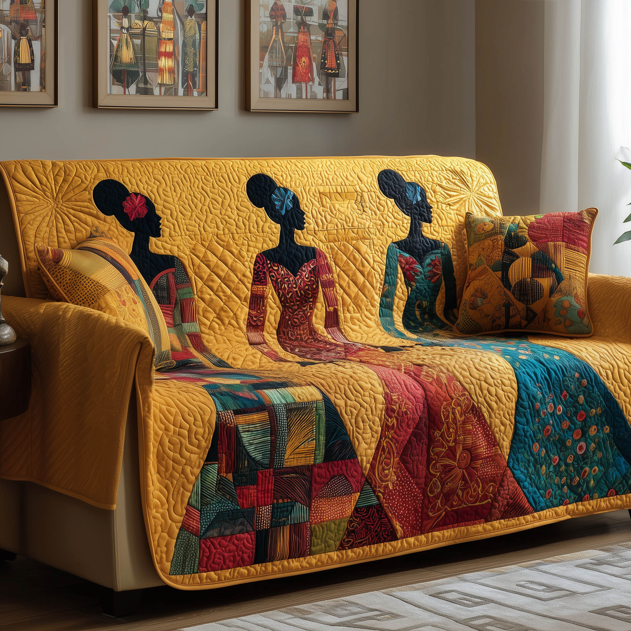 Black Women Quilted Sofa Cover Melanin Furniture Cover African American Gifts For Women