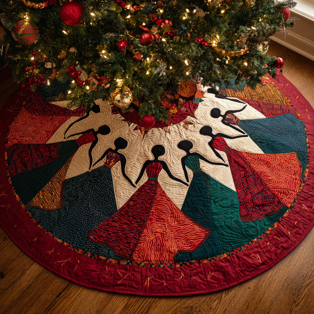 Black Women Ruby Harmony Quilted Christmas Tree Skirt Xmas Home Decor African Christmas Gifts