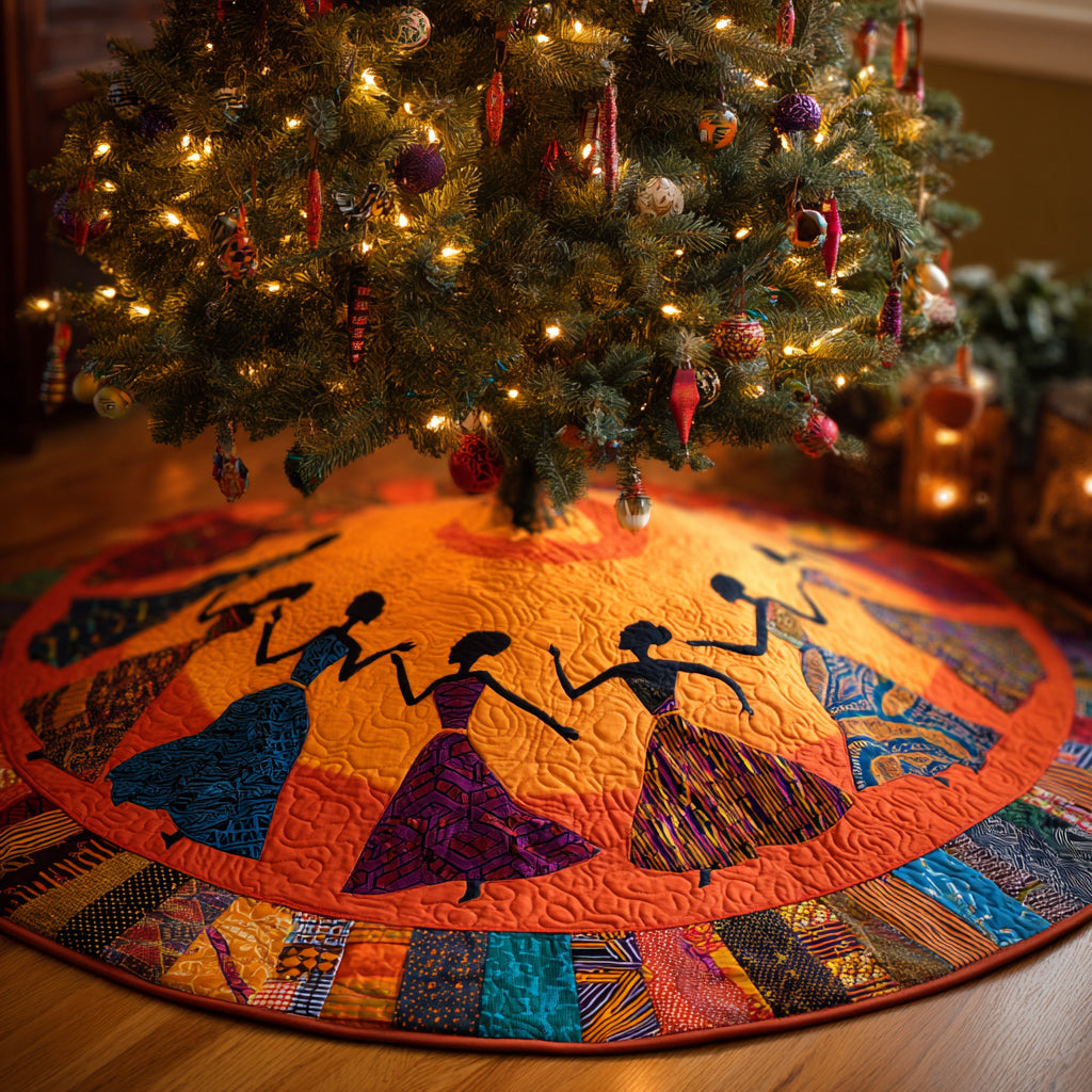 Black Women Terra Dance Quilted Christmas Tree Skirt Winter Holiday Decor African Themed Gifts