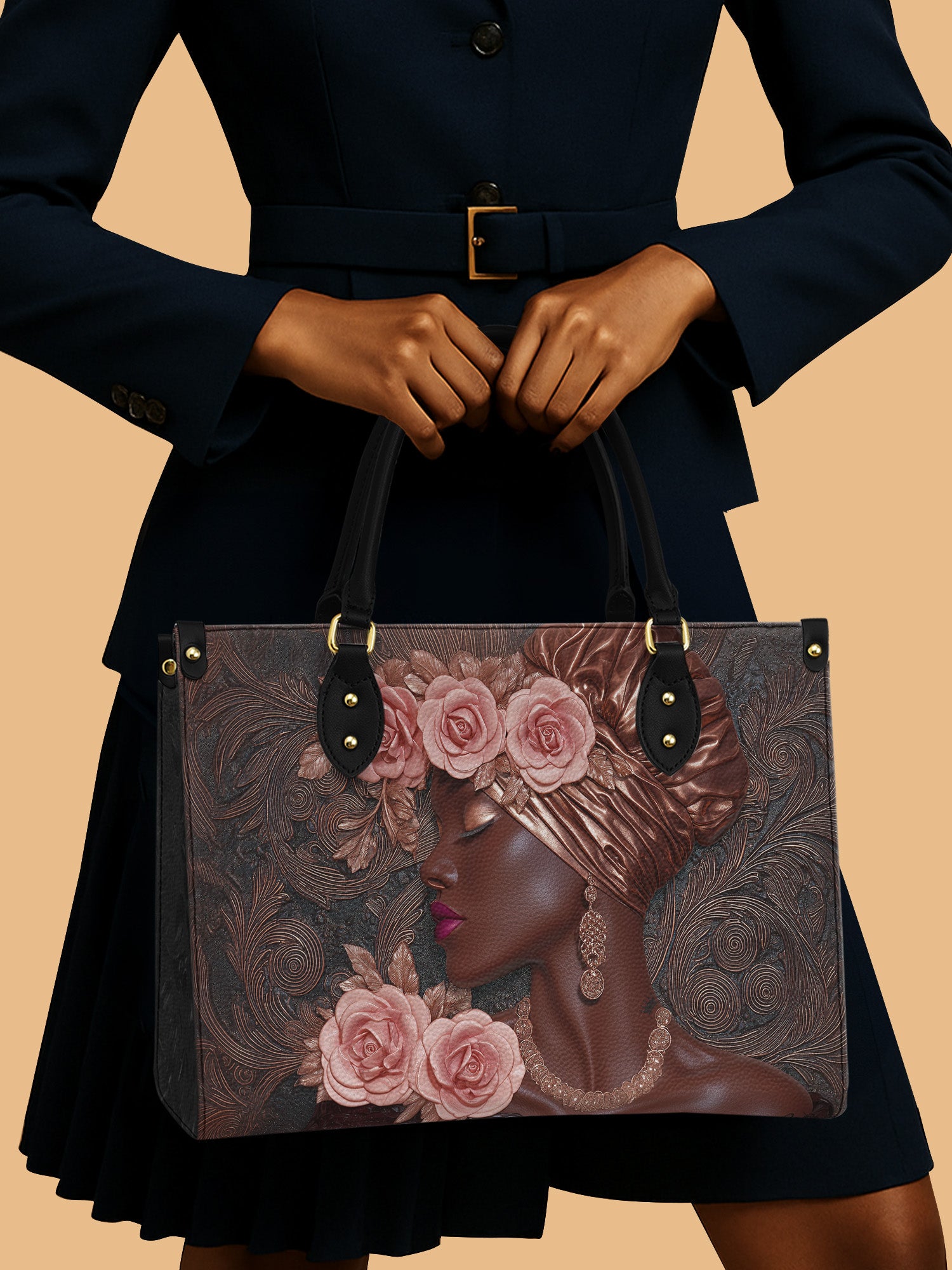 Black Women With Flowers Leather Handbag African American Themed Mother's Day Gifts For Mom
