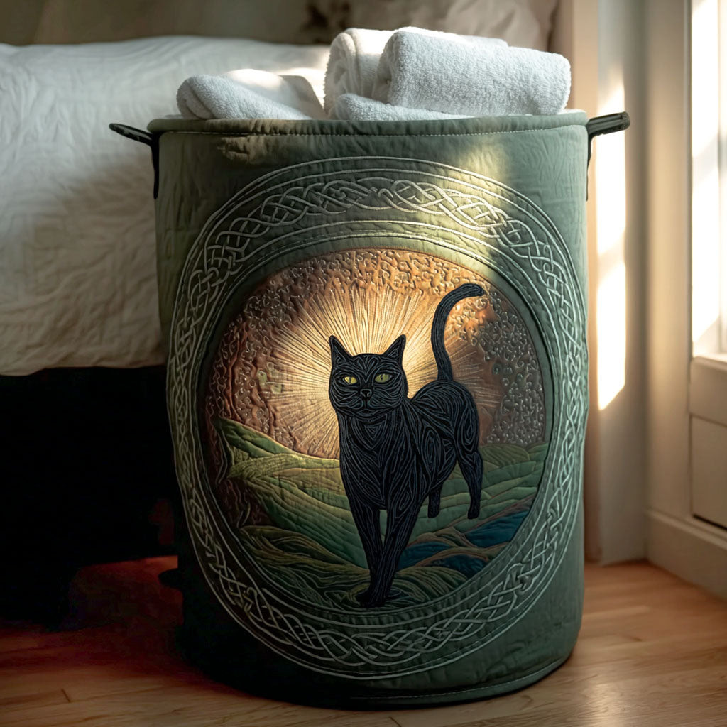 Blackthorn Cat Quilted Laundry Basket Trendy Quilted Laundry Tote for Home and Dorm