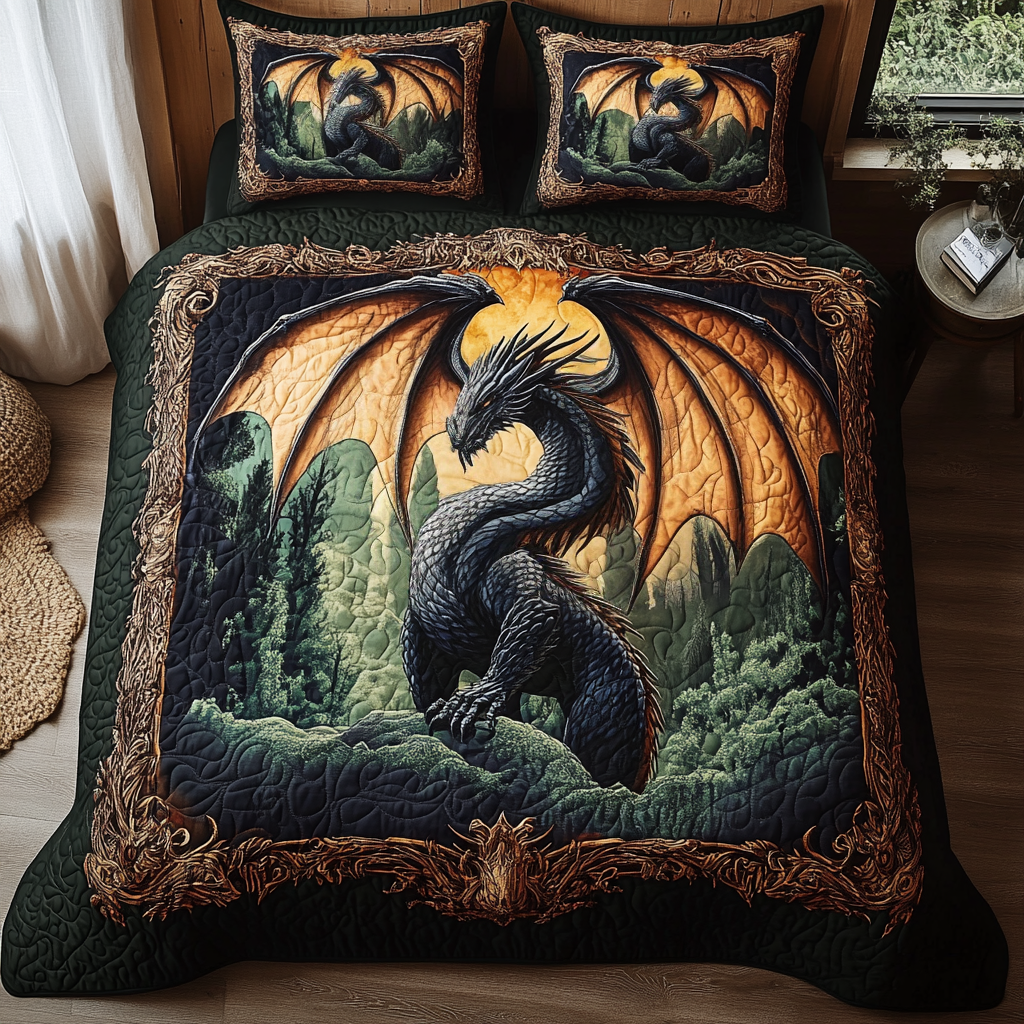 Blazing Majesty Quilted Bedding Set Bedroom Decor Novelty Dragon Gifts
