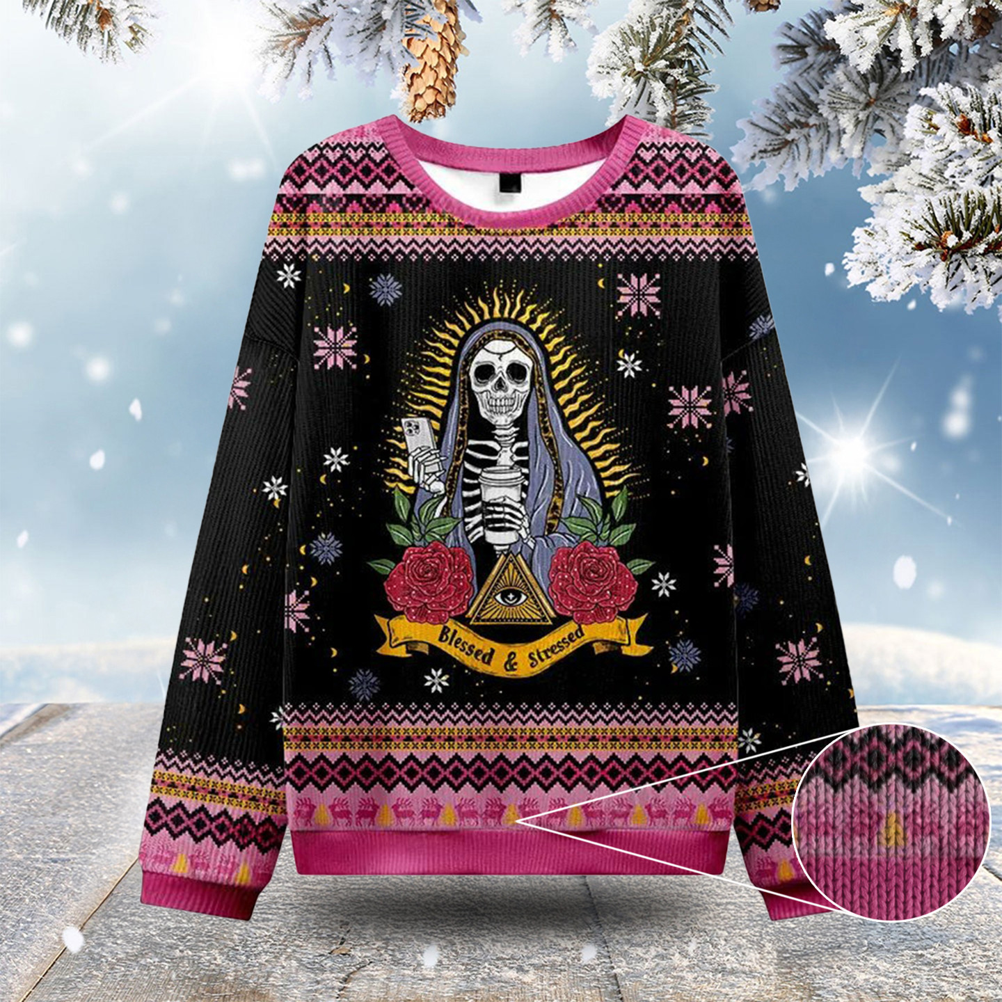 Blessed And Stressed Ugly Christmas Sweatshirts Crazy Xmas Sweaters Gifts For Daughter