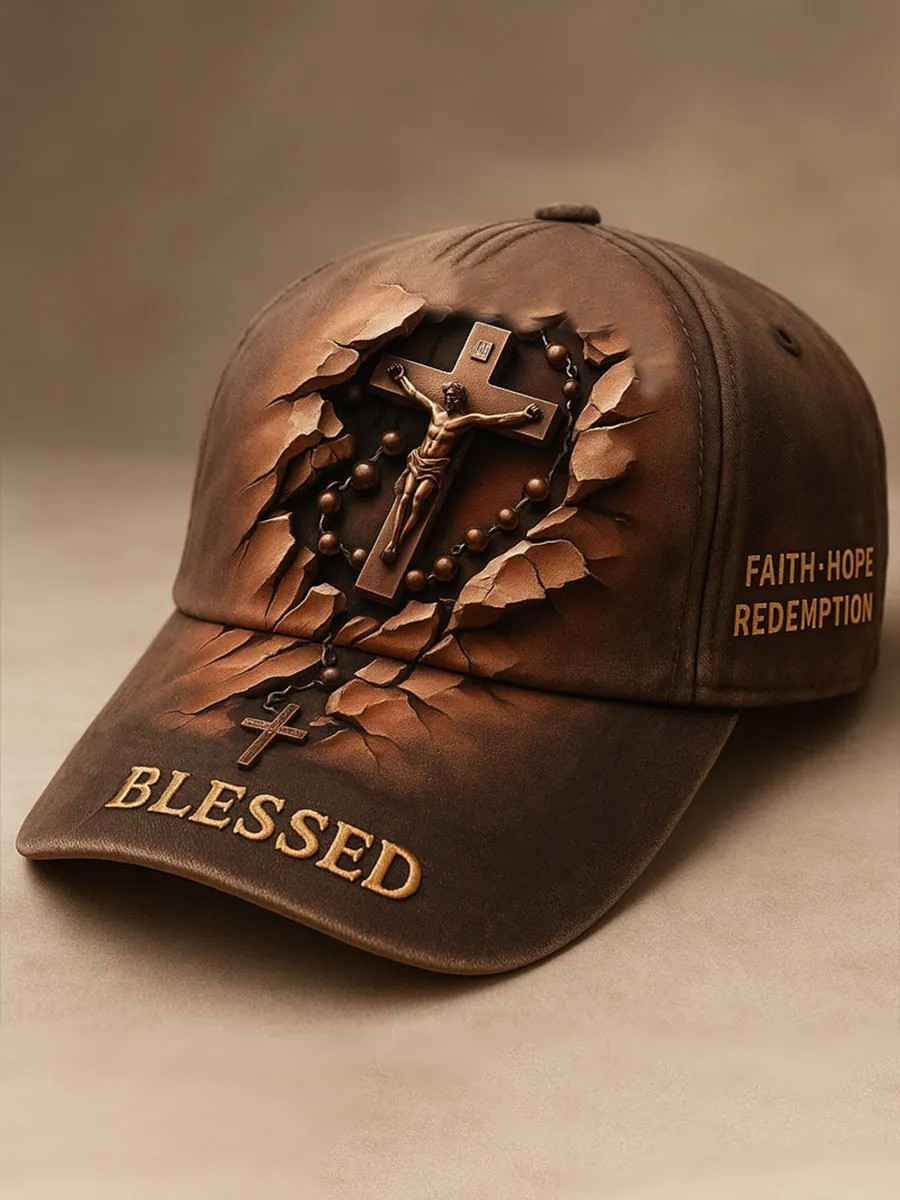Blessed Baseball Hat Jesus Crucifix Faith Hope Redemption Christian Faith Gear Gift For Believers
