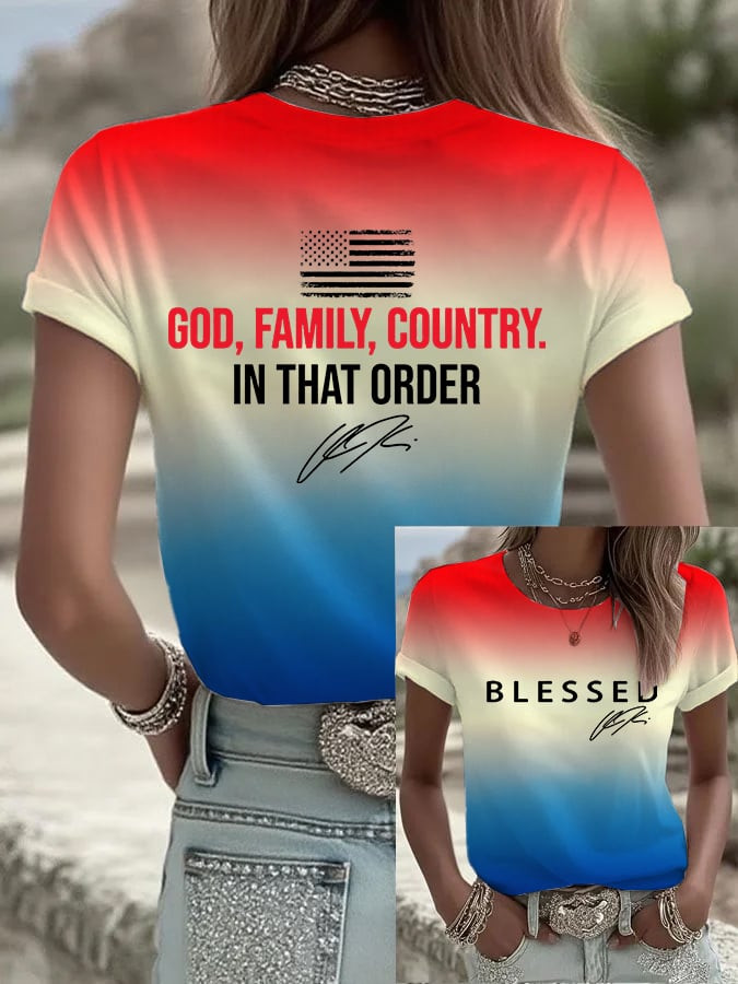 Blessed Charlie Kirk T-Shirt God Family Country In That Order Merch Signed Gifts For Her
