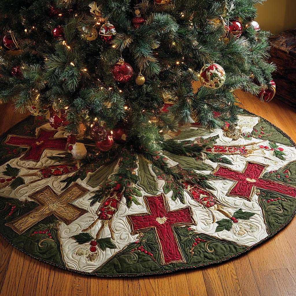 Blessed Christmas Quilted Tree Skirt Christian Themed Christmas Gifts For Christians