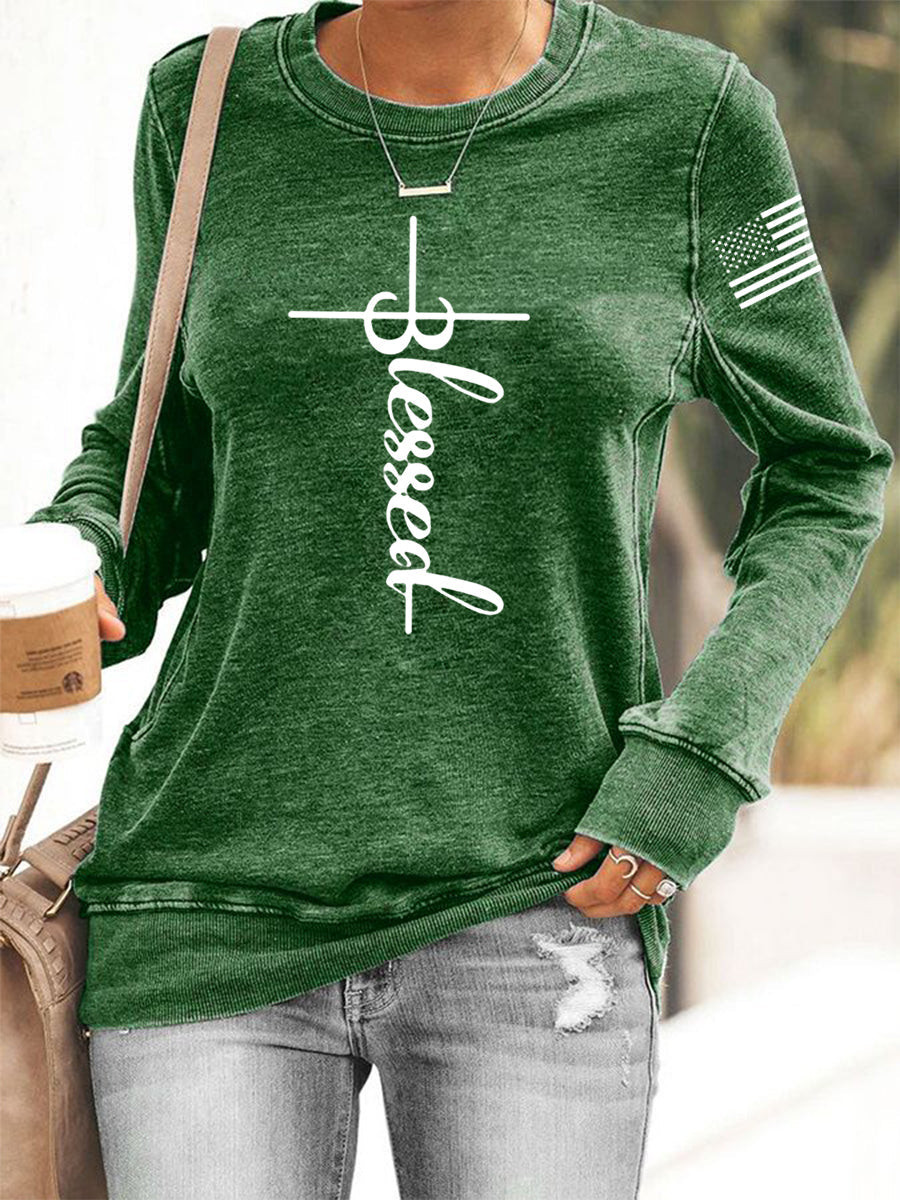 Blessed Cross Christian Sweatshirt Gaith Graphic Tee Gift For Her