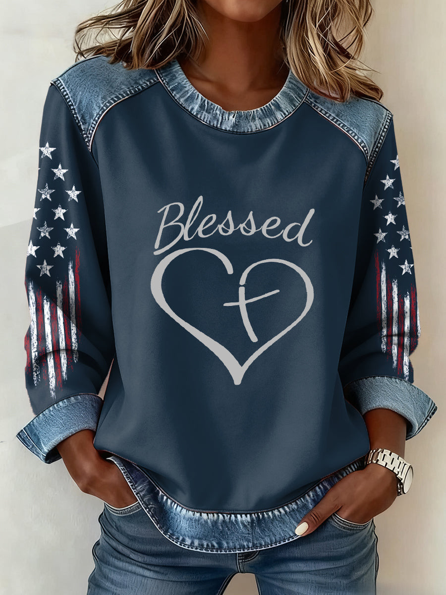 Blessed Cross Long Sleeve Shirt America Christian Clothing Inspirational Shirt Gift For Her