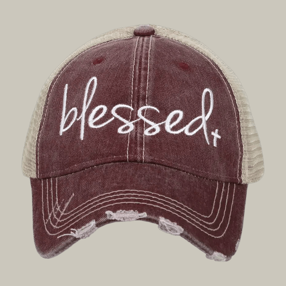 Blessed Faith Cross Trucker Hat In God We Trust Katydid Merch Christian Themed Gift