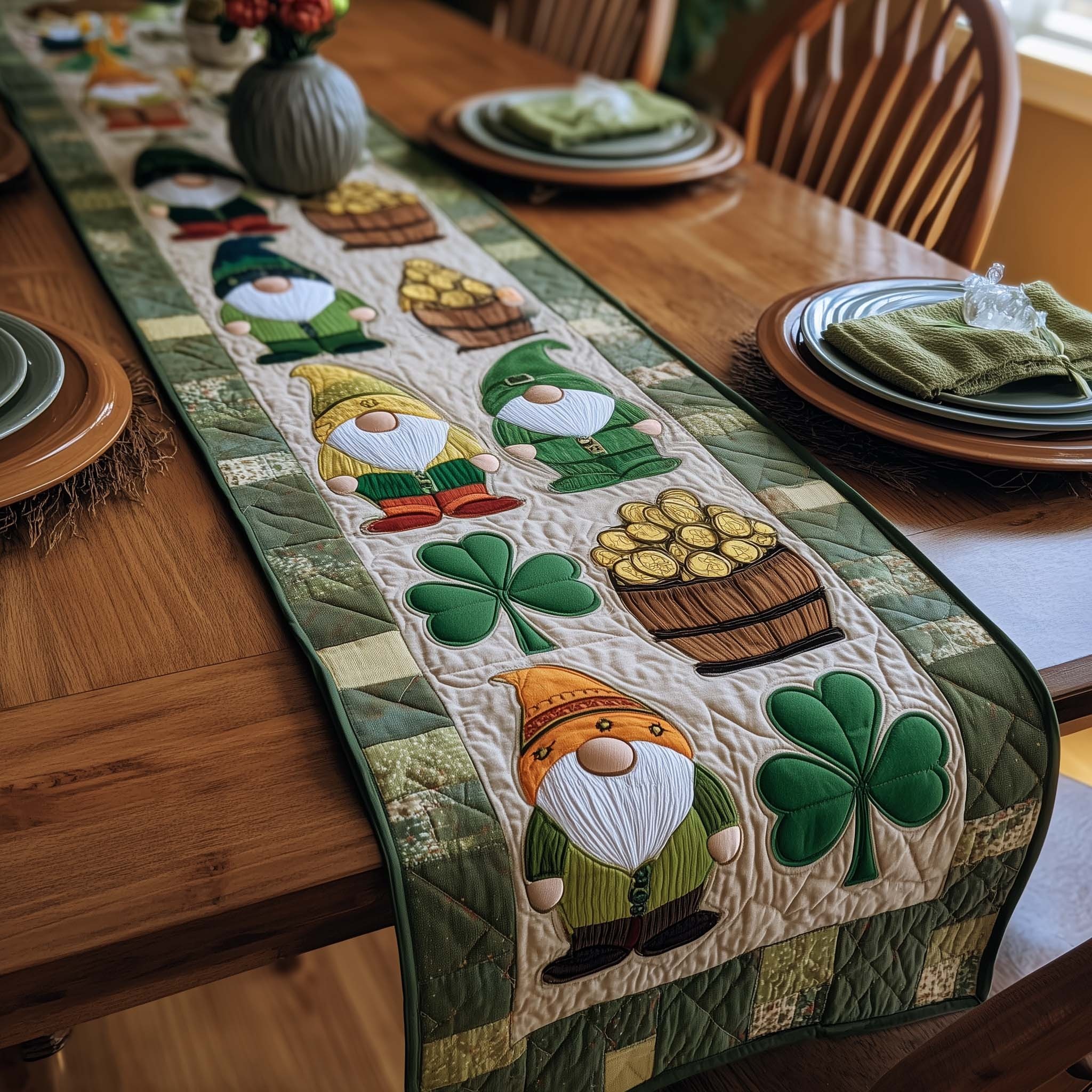 Blessed Greenery Quilted Table Runner Rustic Kitchen Dining Decor Gift For Cozy Family Home