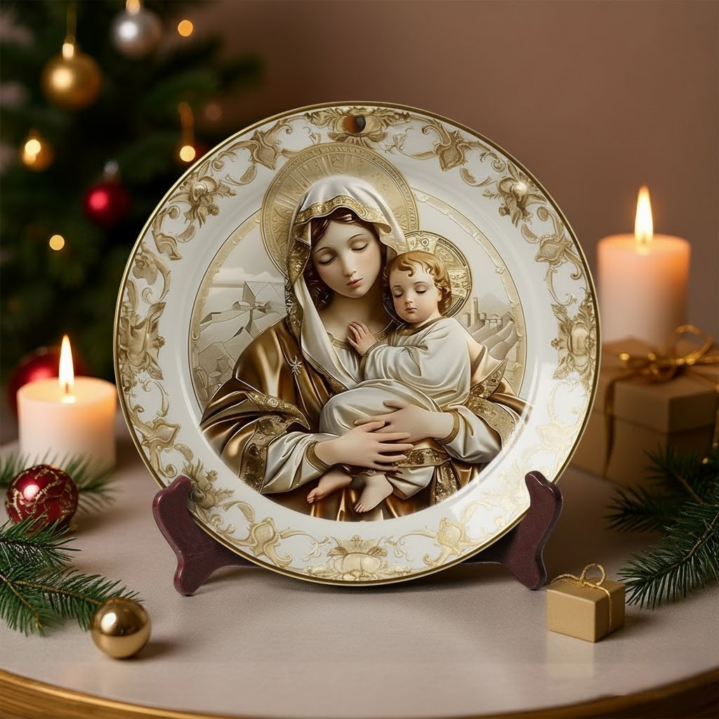 Blessed Mother And God Christmas Ceramic Plate Religious Gifts For Family Xmas