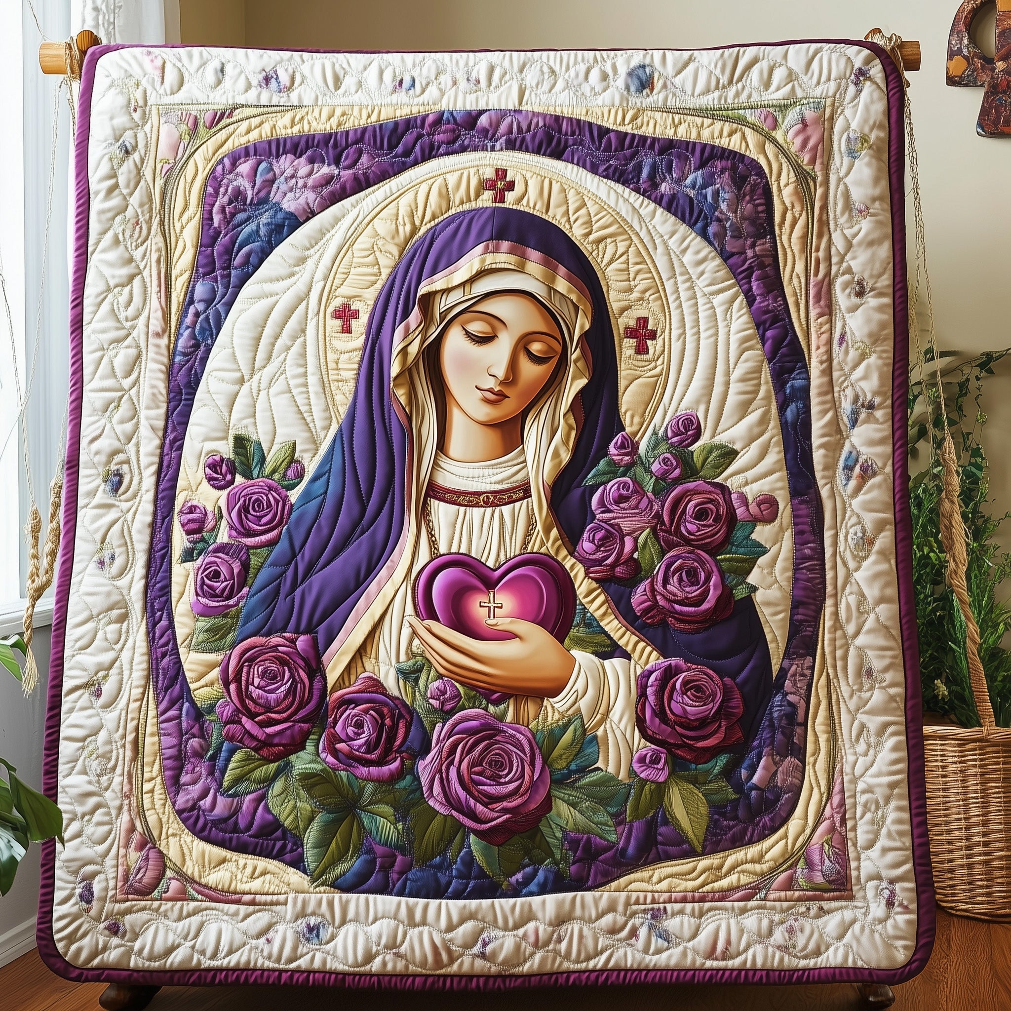 Blessed Mother of Serenity Quilted Blanket Sofa Throw BlanketHoliday Gifts For Employees