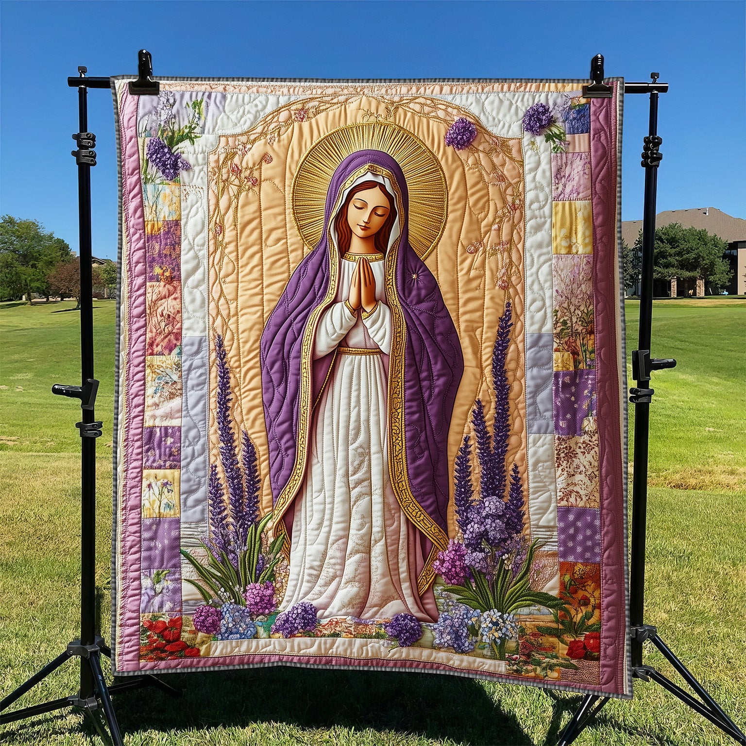 Blessed Mother of Serenity Quilted Blanket Sofa Throw BlanketSecret Santa Gift Ideas