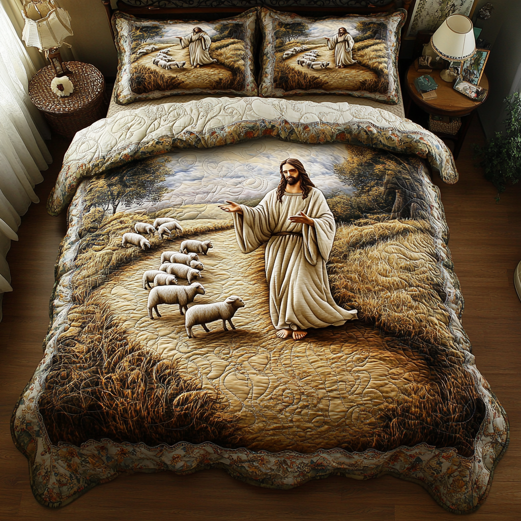 Blessed Path Quilted Bedding Set Bed Decor Christmas Presents For Christians