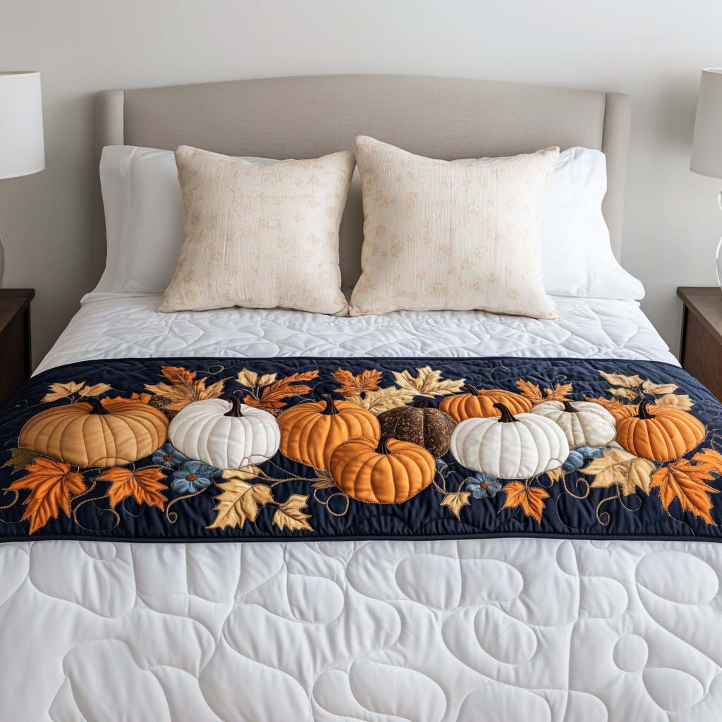 Blessed Pumpkin Days Quilted Bed Runner Fall Bedroom Decor Ideas Gifts For Family
