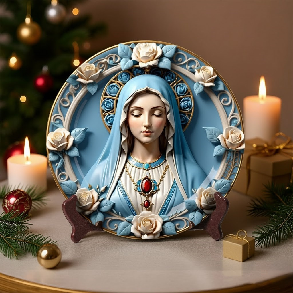 Blessed Virgin Mary Christmas Ceramic Plate Christian Xmas Decor Ideas Holiday 2025