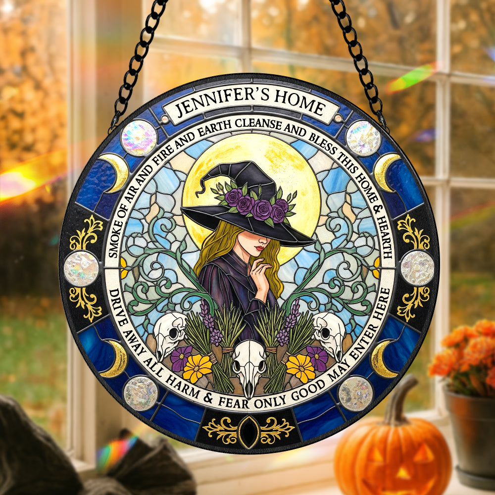 Blessings Witch House Stained Glass Suncatcher, Personalized Gifts For Witch Lovers - Family Christmas Ornament Gift