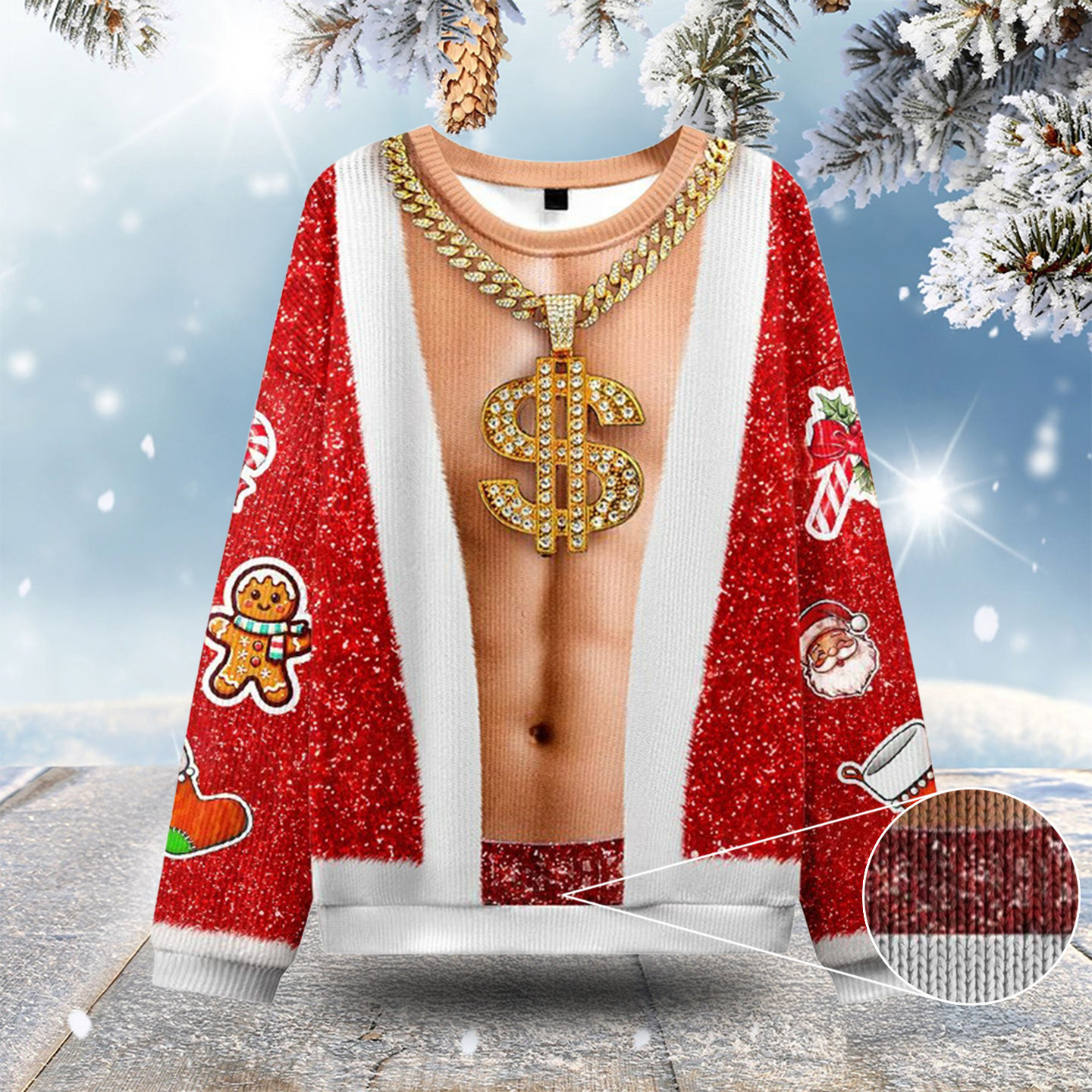 Bling Santa Body Ugly Christmas Sweatshirts Funny Holiday Sweaters For Mens Gifts For Him