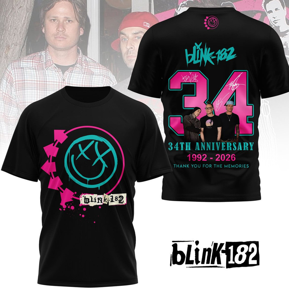 Blink 182 34th Anniversary 1992 2026 Thank You For The Memories T-Shirt Blink Merch