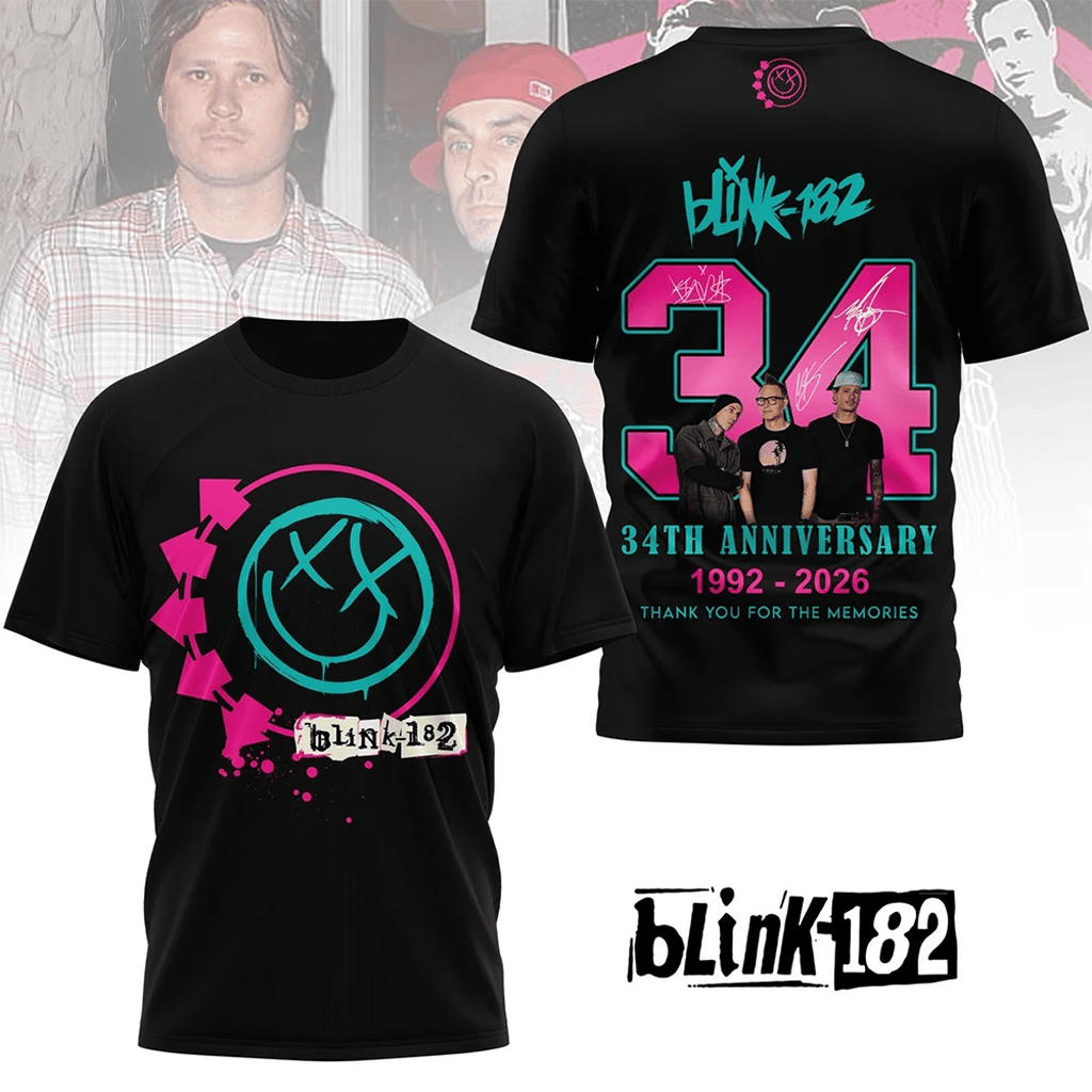 Blink 182 34Th Anniversary Shirt 1992 2026 Blink 182 Merch Gifts For Rock Band Fans