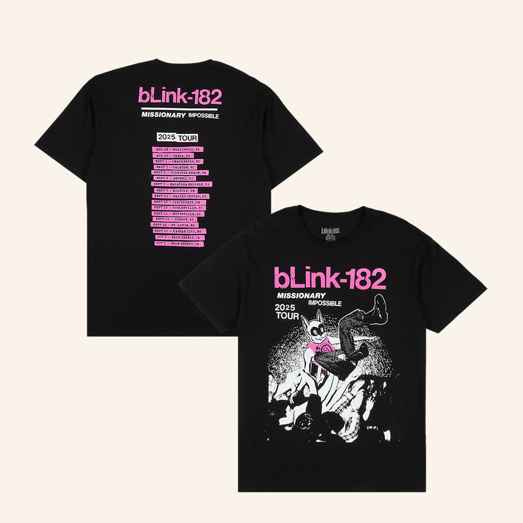 Blink 182 Merch Missionary Impossible Tour Black T-Shirt Gift Ideas For Music Lovers Blink 182 Merch Missionary Impossible Tour Black T-Shirt Gift Ideas For Music Lovers