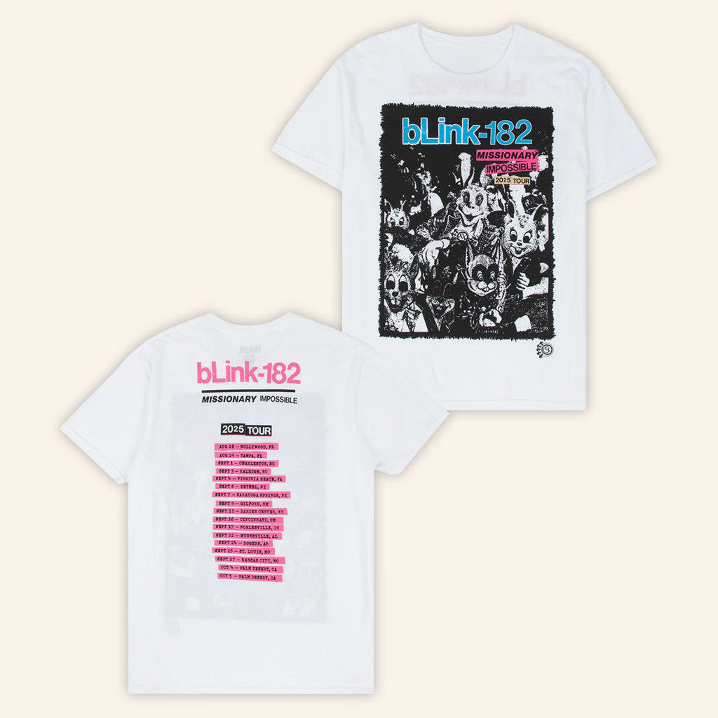 Blink 182 Merch Missionary Impossible Tour White T-Shirt Gifts For Fans Blink 182 Merch Missionary Impossible Tour White T-Shirt Gifts For Fans