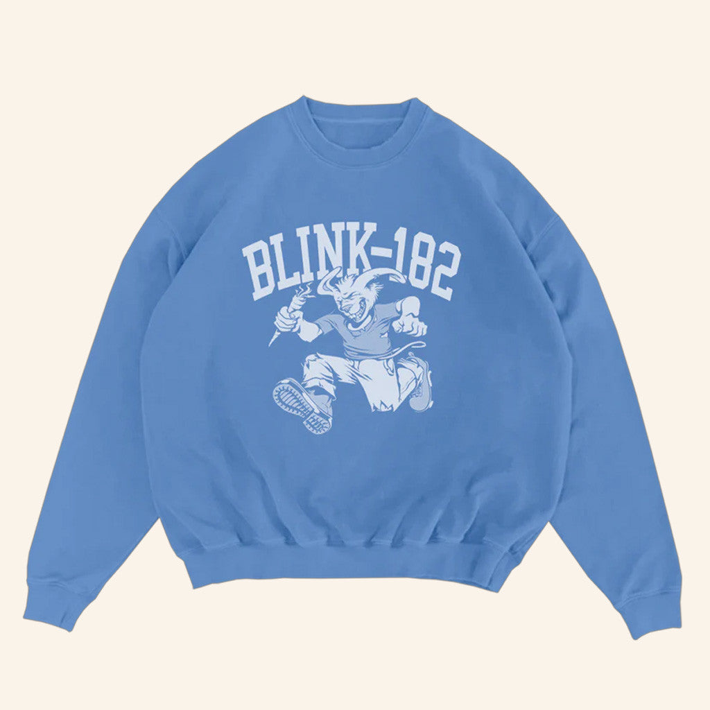 Blink 182 Merch Rabbit Blue Crewneck Sweatshirt Gifts For Music Enthusiasts Blink 182 Merch Rabbit Blue Crewneck Sweatshirt Gifts For Music Enthusiasts