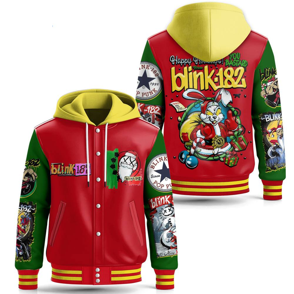 Blink-182 You Bastard Hooded Baseball Jacket Blink-182 Merch Father's Day Gifts For Husband