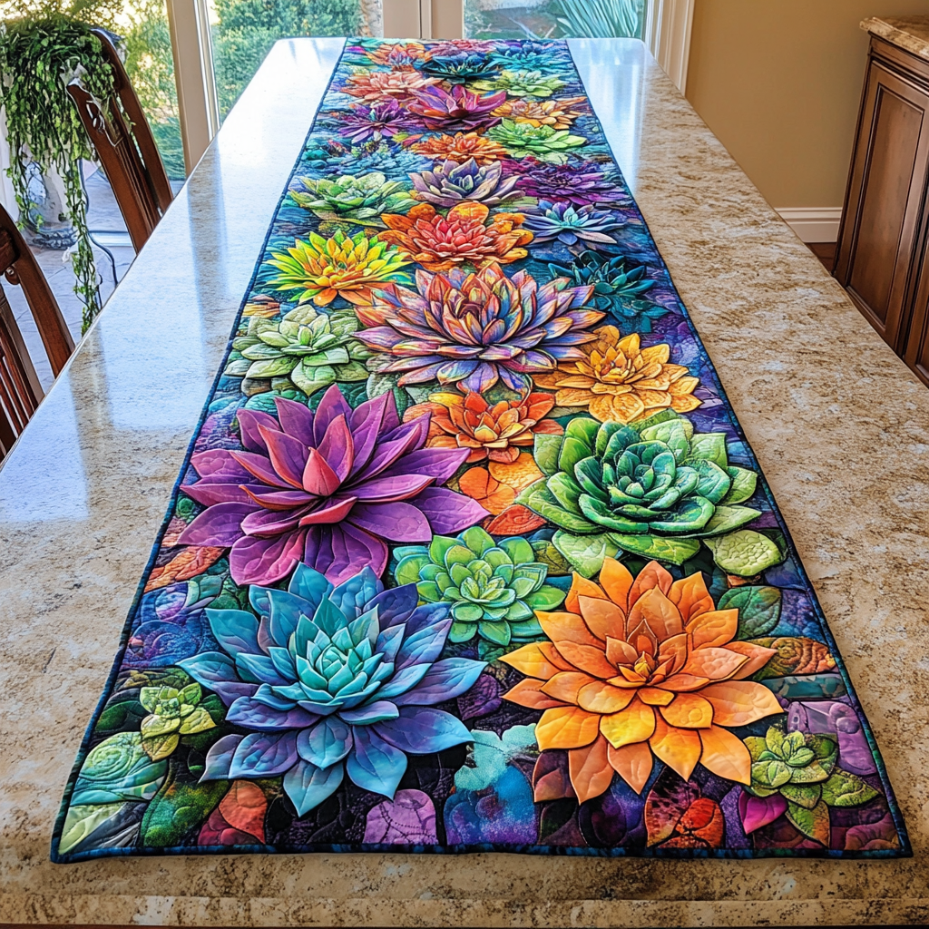 Blissful Blooms Quilted Table Runner Dining Table Decor Ideas Succulent Gift For Him Her