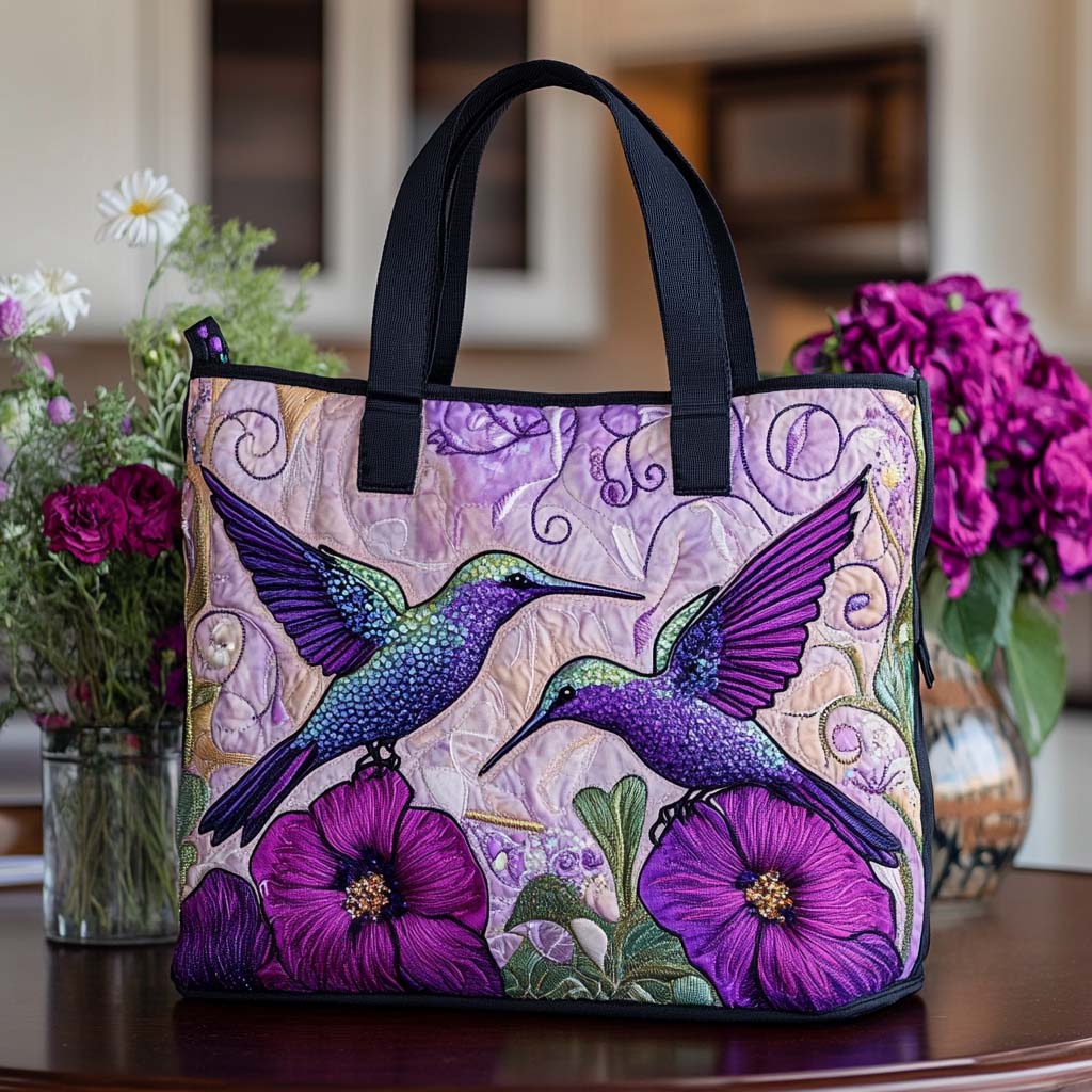 Blissful Hummingbird Dance Quilted Tote Bag Presents For Bird Lovers