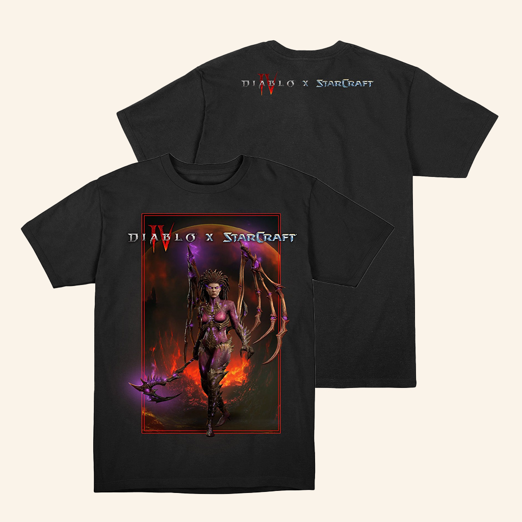 Blizzard Gear Merch Diablo X Starcraft The Queen Of Blades Black T-Shirt Gifts For Him