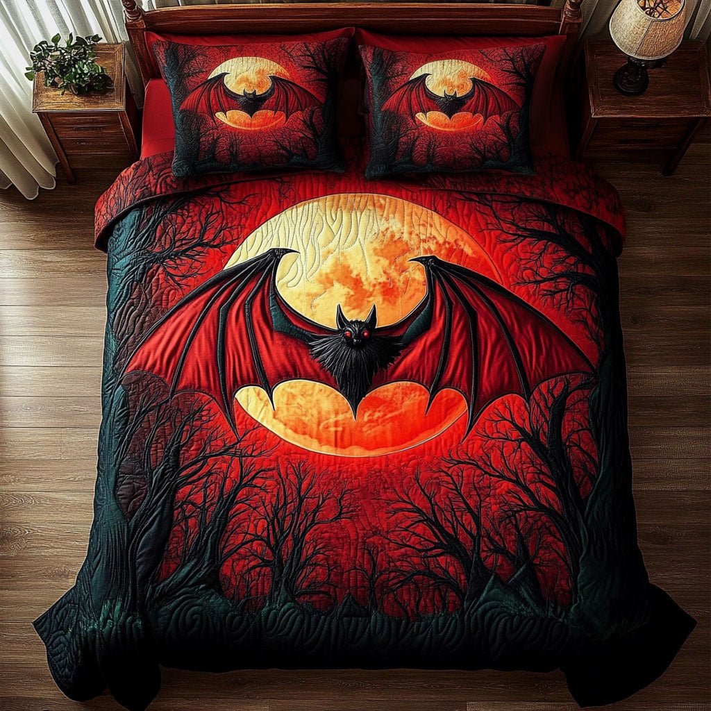 Blood Forest Bat Quilted Bedding Set Duvet Cover Bedspread  Bedroom Decorative For Couples