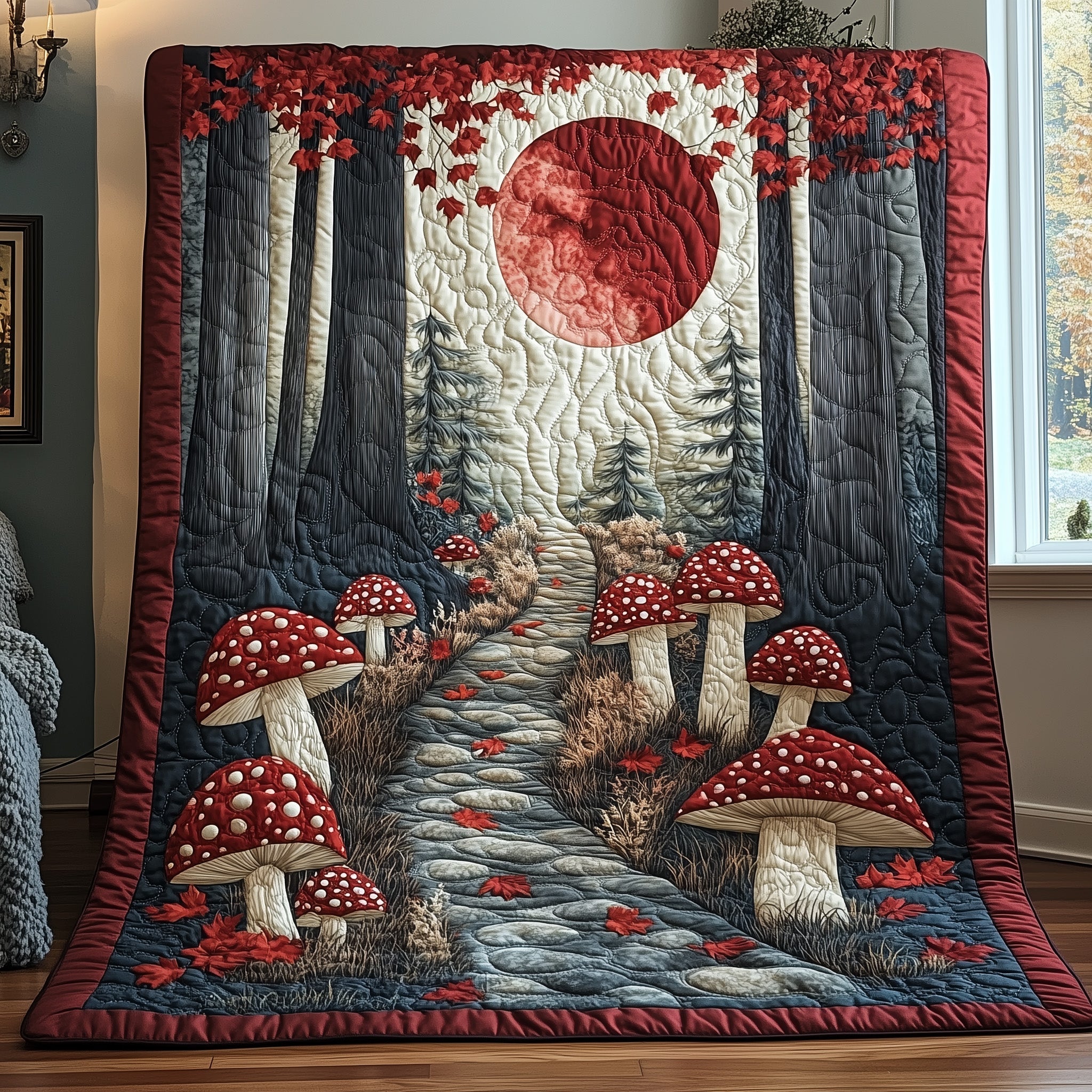 Blood Moon Crossing Quilted Blanket Sofa Throw BlanketGifts For Mushroom Lovers